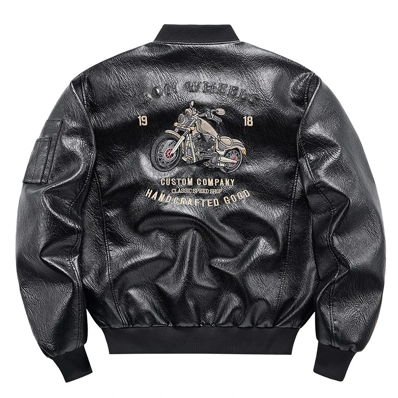 Embroidered Moto PU Jacket