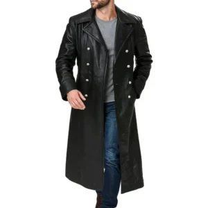 Navy Captain Leather Coat