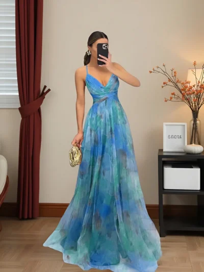 2026 Elegant Backless Mesh Gown